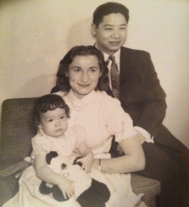 The Wong family's first portrait with their daughter in 1956.